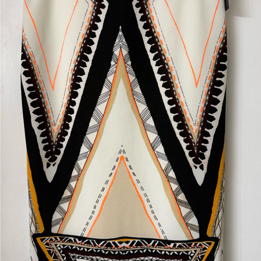 Geometric Patterned Skirt - Black, White, Orange